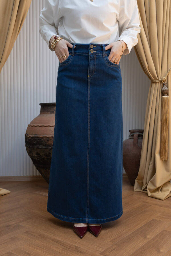 2058-Denim Etek Koyu Mavi