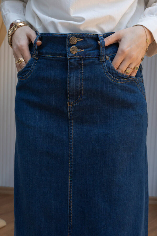 2058-Denim Etek Koyu Mavi