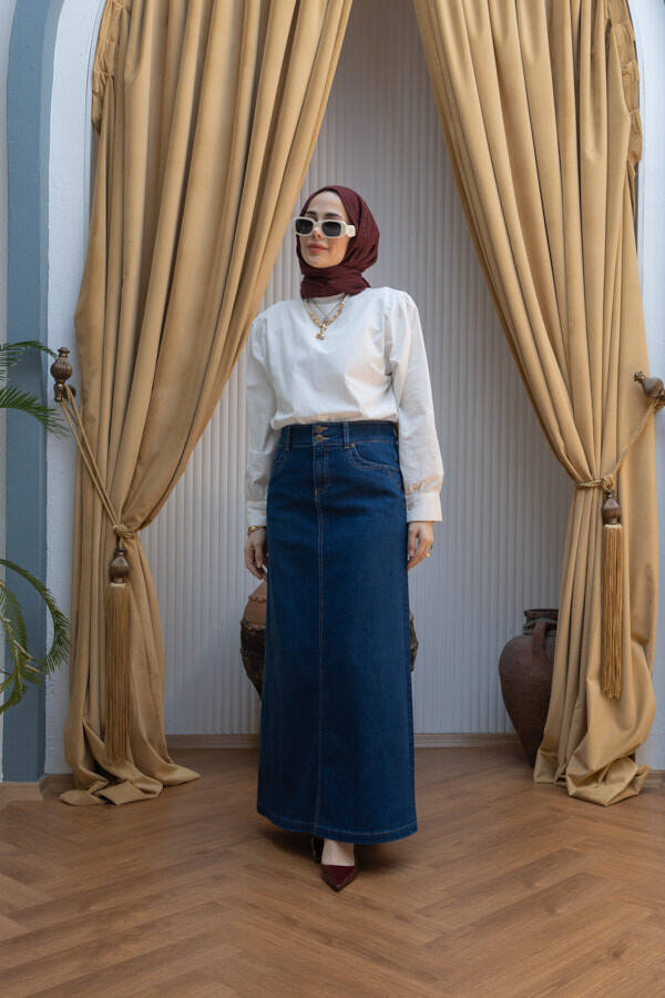 2058-Denim Etek Koyu Mavi