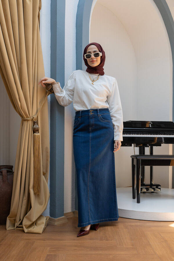 2058-Denim Etek Koyu Mavi