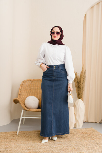 Neways - 2058-Denim Etek Koyu Mavi