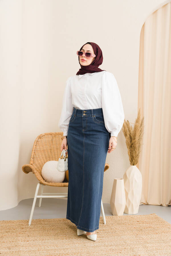2058-Denim Etek Koyu Mavi