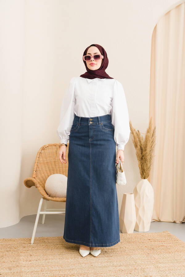 2058-Denim Etek Koyu Mavi