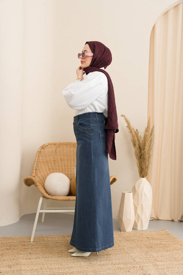 2058-Denim Etek Koyu Mavi