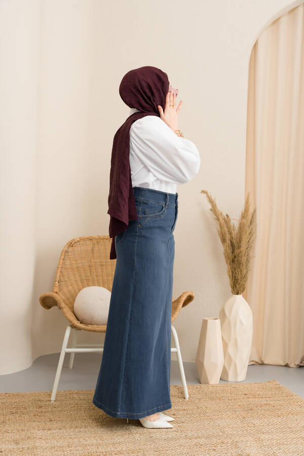 2058-Denim Etek Koyu Mavi