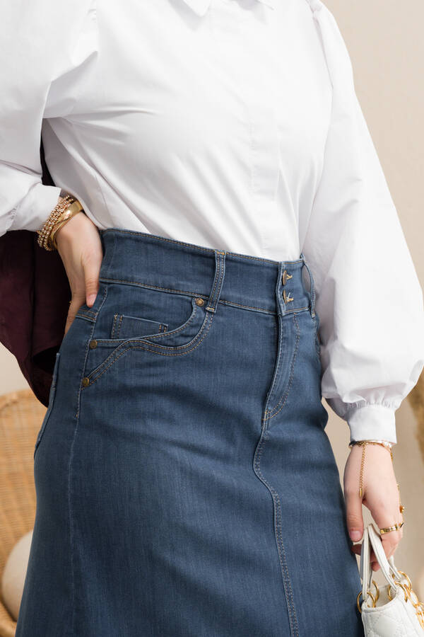 2058-Denim Etek Koyu Mavi
