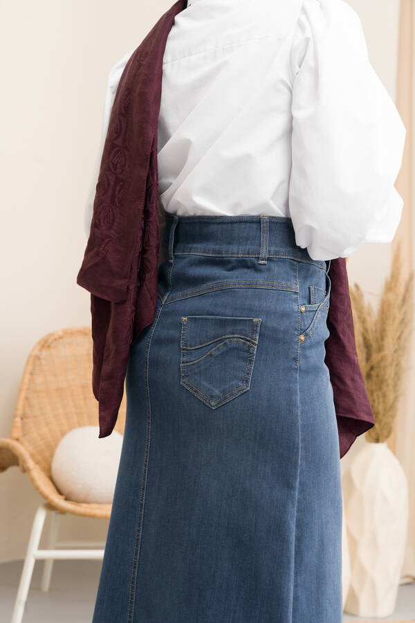 2058-Denim Etek Koyu Mavi