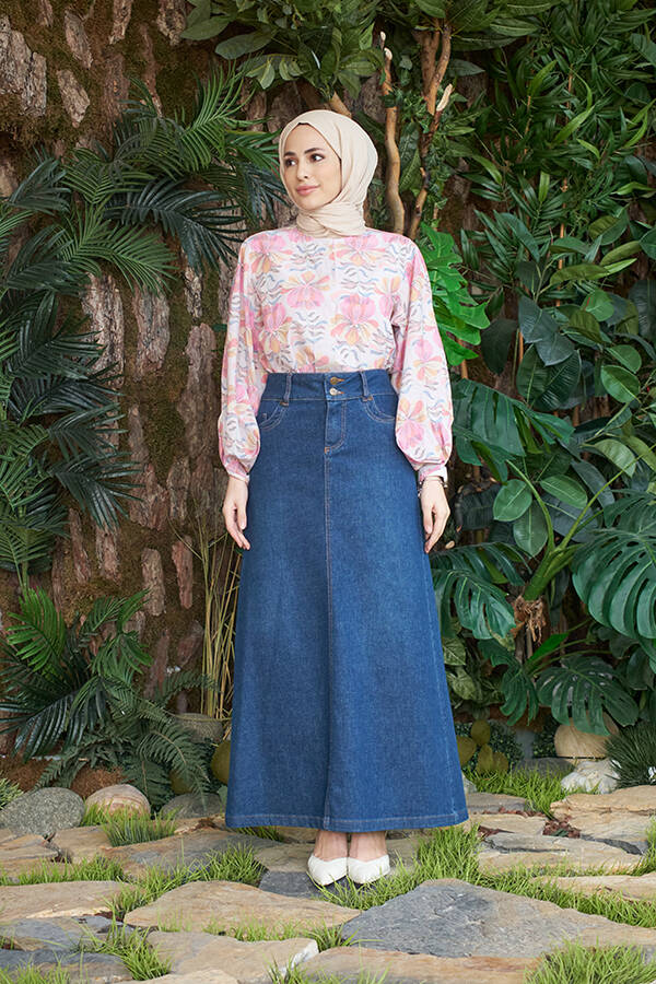 2058-Denim Etek Koyu Mavi