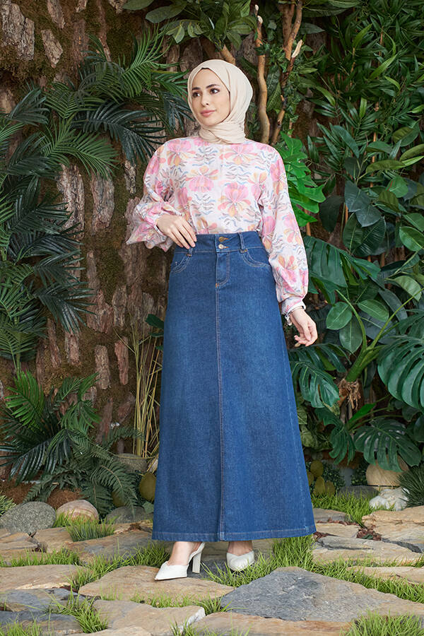 2058-Denim Etek Koyu Mavi