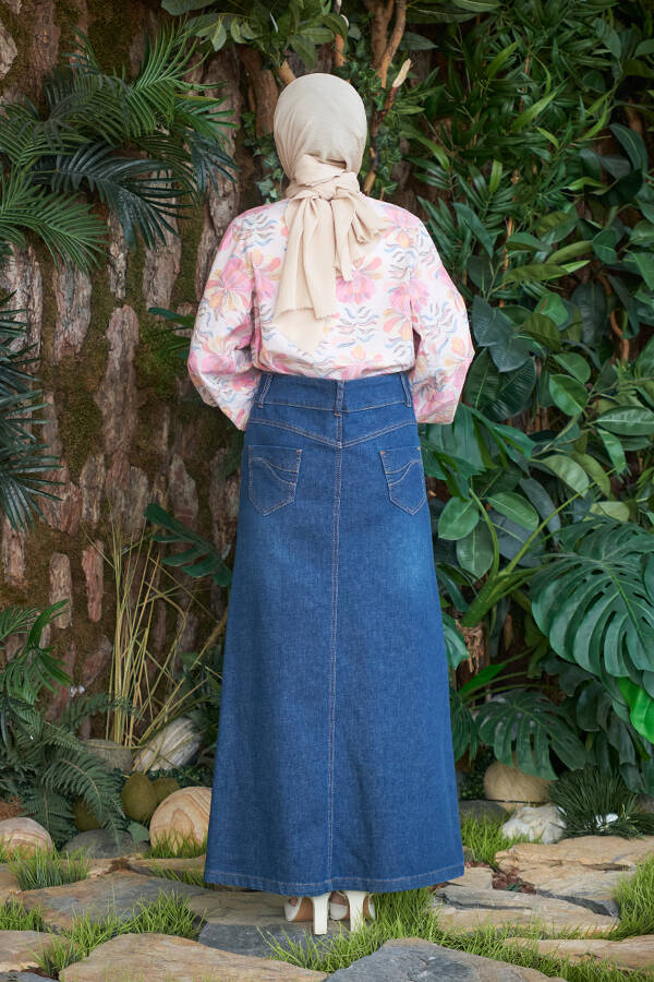 2058-Denim Etek Koyu Mavi