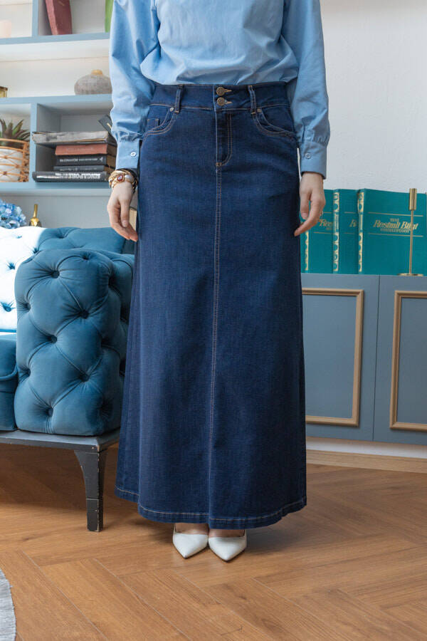 2058-Denim Etek Lacivert
