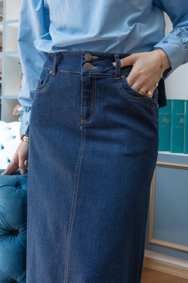 2058-Denim Etek Lacivert