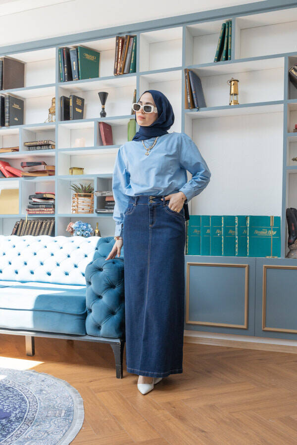 2058-Denim Etek Lacivert