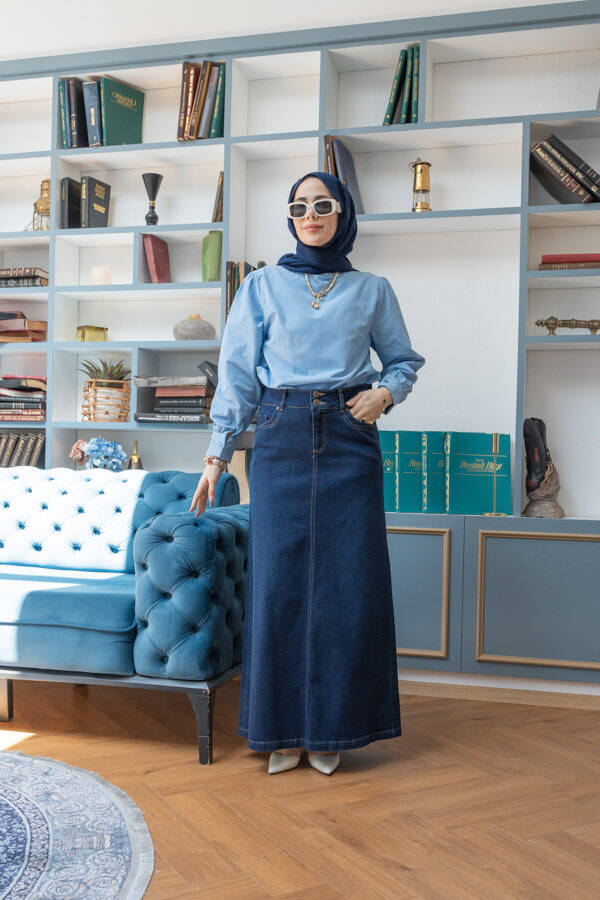 2058-Denim Etek Lacivert