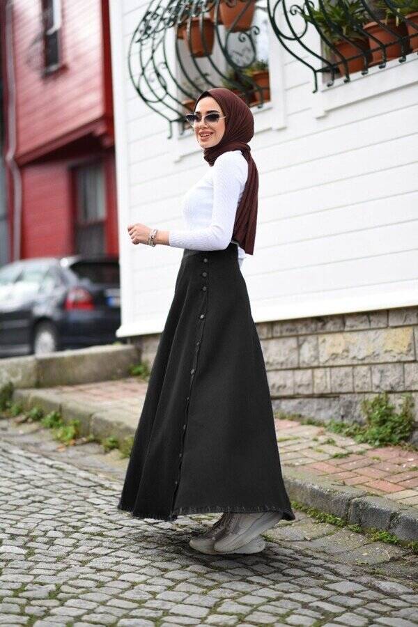 2140-DENİM MEVLANA KOT ETEK Blue Black