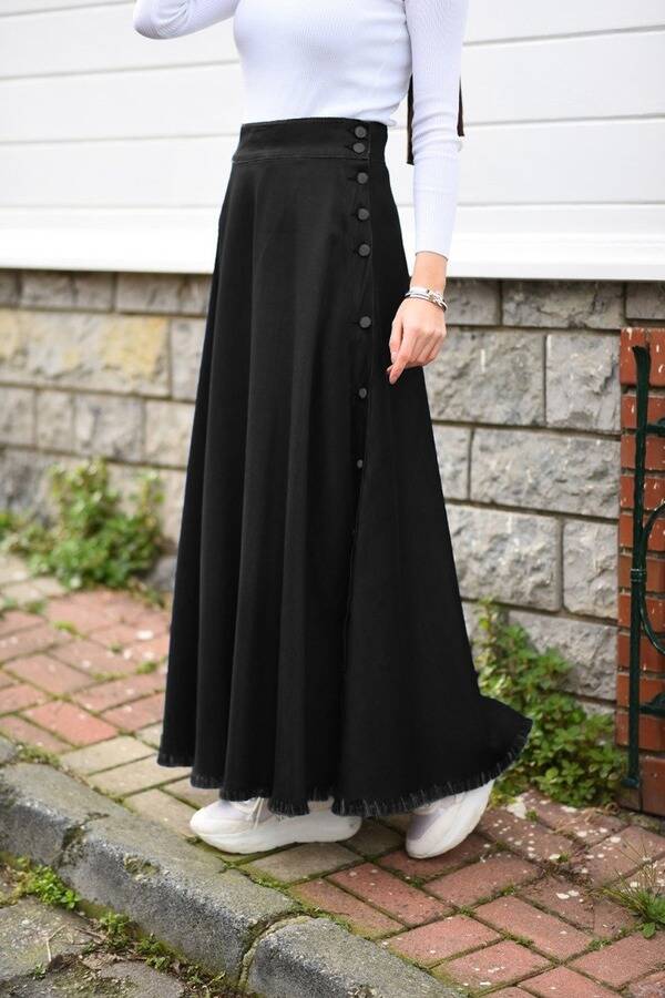 2140-DENİM MEVLANA KOT ETEK Siyah