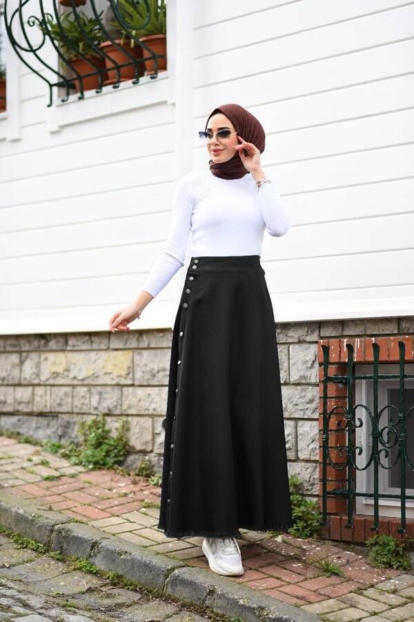2140-DENİM MEVLANA KOT ETEK Siyah