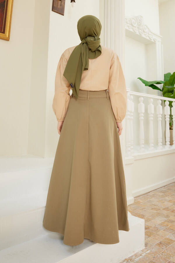 2195-Denim Mevlana Kot Etek Haki