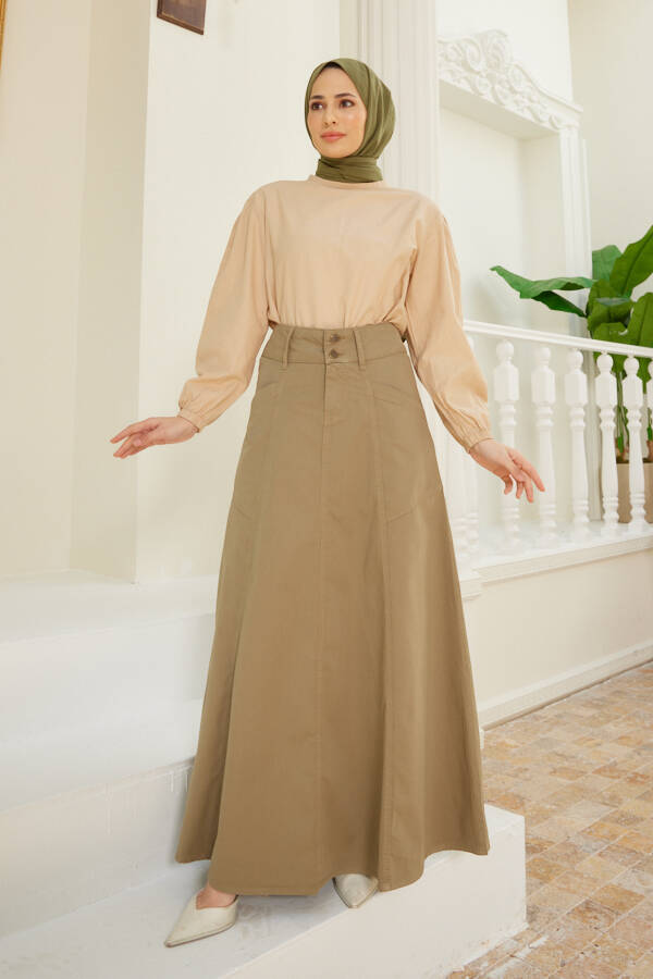 2195-Denim Mevlana Kot Etek Haki