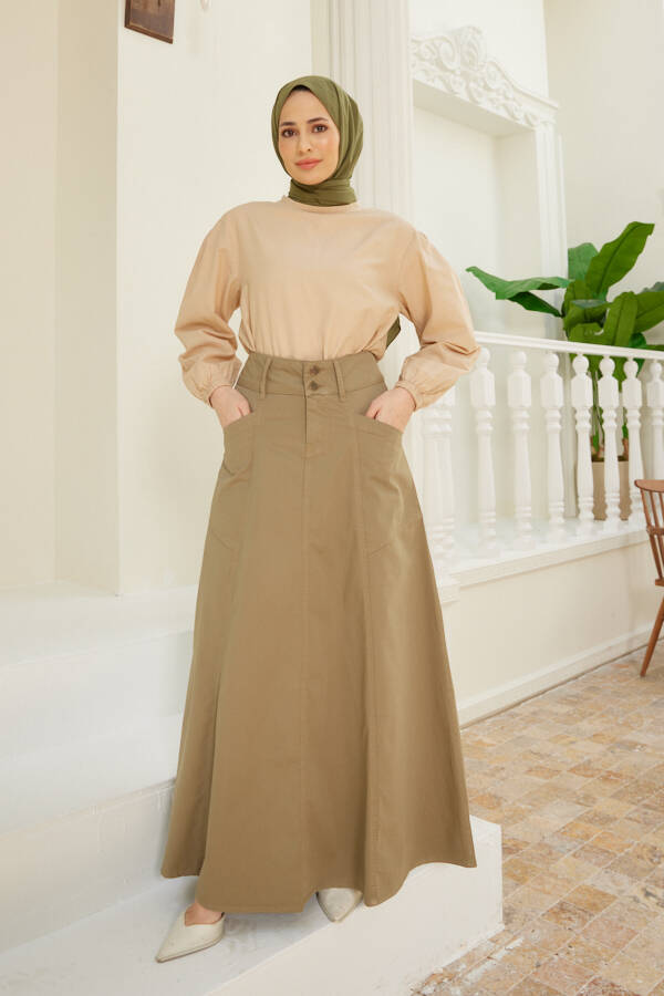 2195-Denim Mevlana Kot Etek Haki