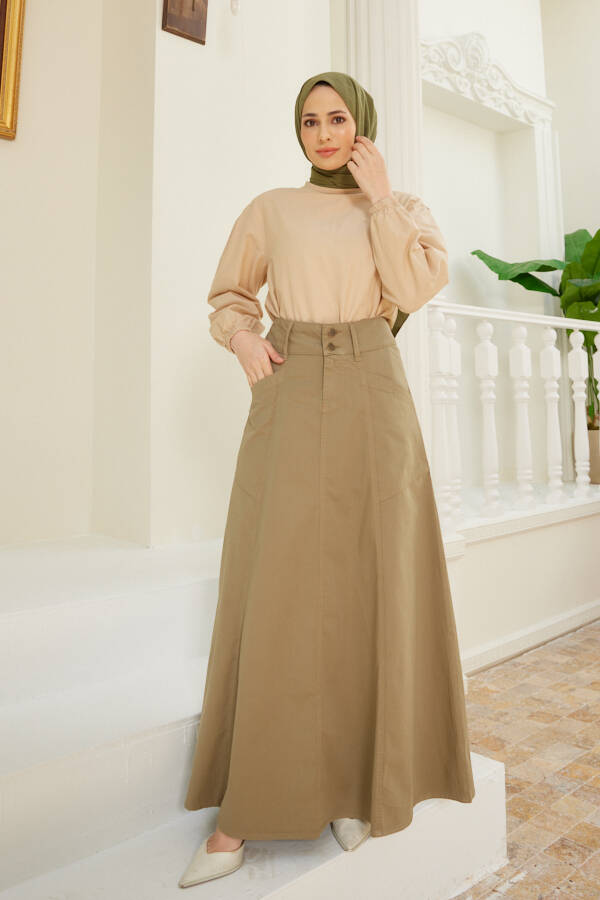 2195-Denim Mevlana Kot Etek Haki
