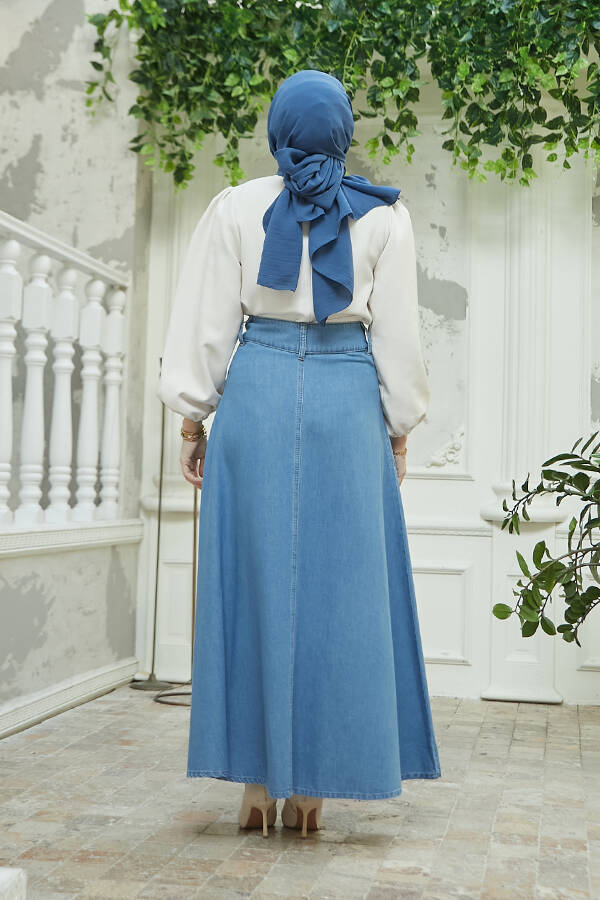 2195-Denim Mevlana Kot Etek Mavi