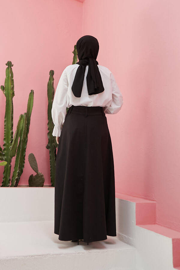 2195-Denim Mevlana Kot Etek Siyah