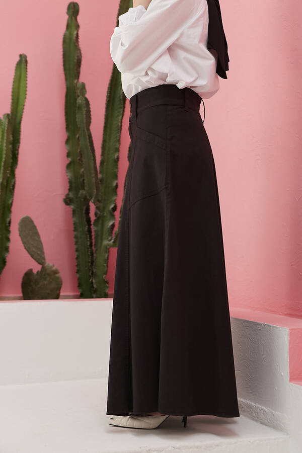 2195-Denim Mevlana Kot Etek Siyah