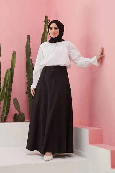 Neways - 2195-Denim Mevlana Kot Etek Siyah