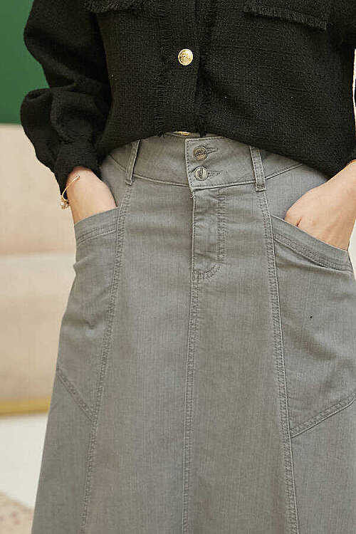 2195-Denim Parçalı Mevlana Kot Etek Gri - 3
