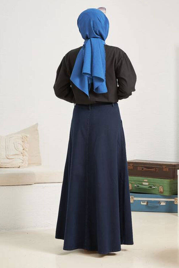 2195-Denim Mevlana Etek Lacivert