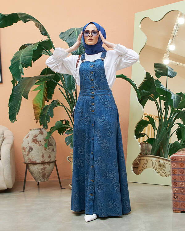 2210-Denim Efsanem Mevlana salopet Koyu Mavi