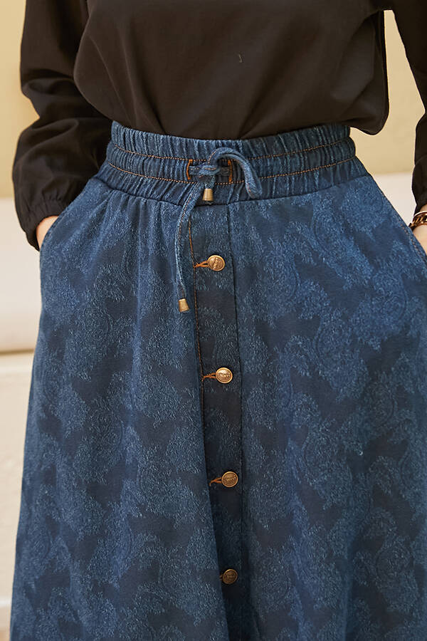 2215-Denim Efsanem Mevlana Etek Koyu Mavi