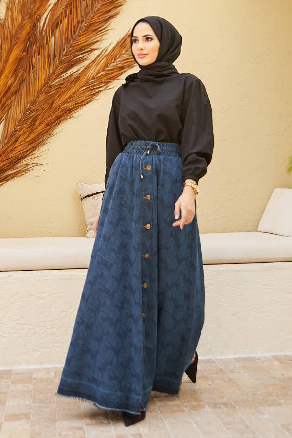 2215-Denim Efsanem Mevlana Etek Koyu Mavi
