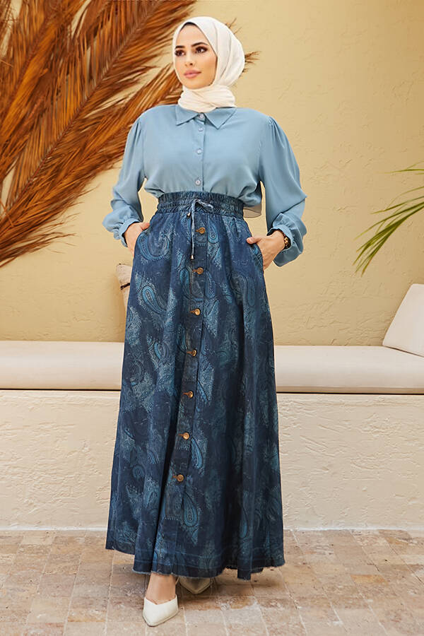 2215-Denim Efsanem Mevlana Etek Koyu Mavi
