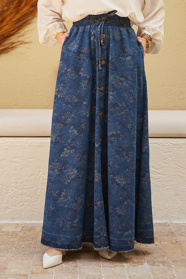 2215-Denim Efsanem Mevlana Etek Koyu Mavi