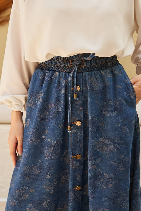 2215-Denim Efsanem Mevlana Etek Koyu Mavi