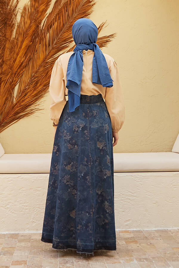 2215-Denim Efsanem Mevlana Etek Koyu Mavi