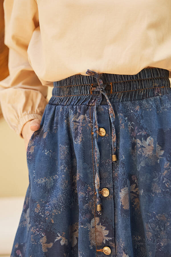 2215-Denim Efsanem Mevlana Etek Koyu Mavi