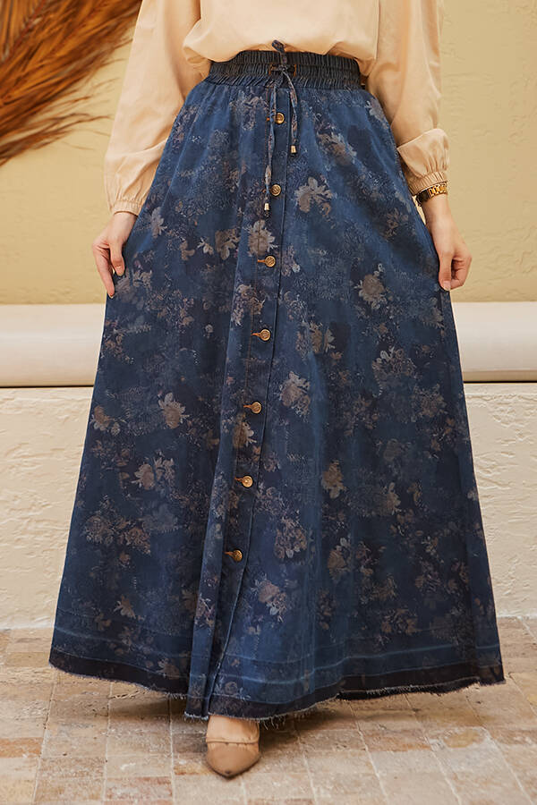 2215-Denim Efsanem Mevlana Etek Koyu Mavi