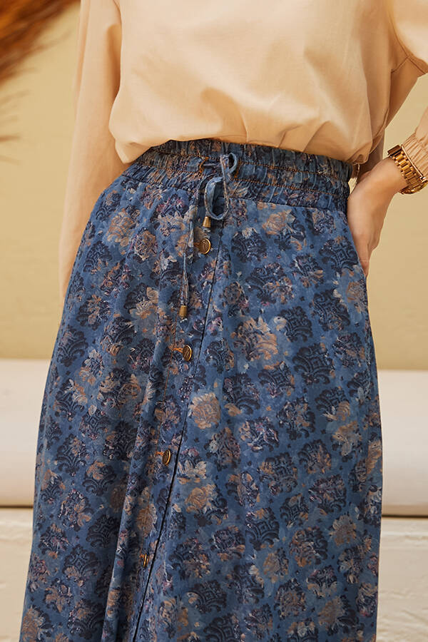 2215-Denim Efsanem Mevlana Etek Koyu Mavi