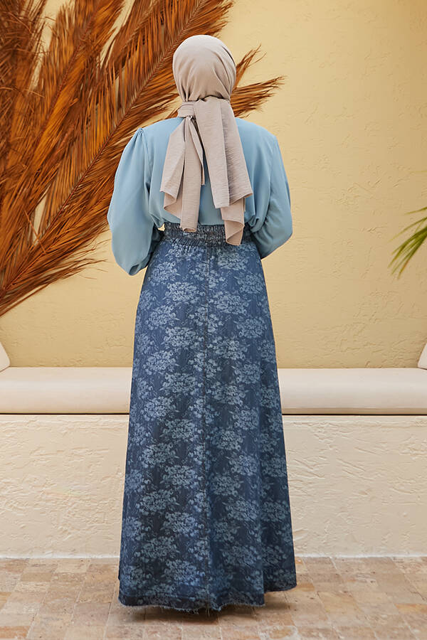 2215-Denim Efsanem Mevlana Etek Koyu Mavi