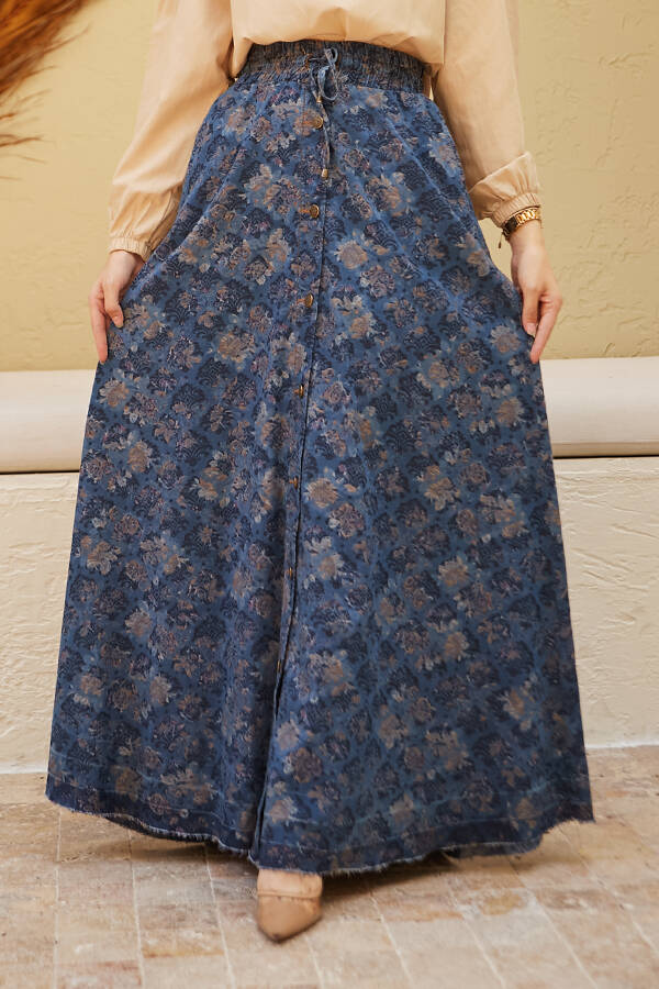 2215-Denim Efsanem Mevlana Etek Koyu Mavi