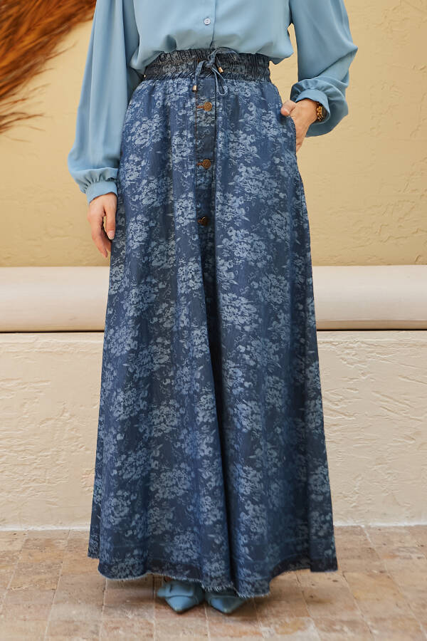 2215-Denim Efsanem Mevlana Etek Koyu Mavi