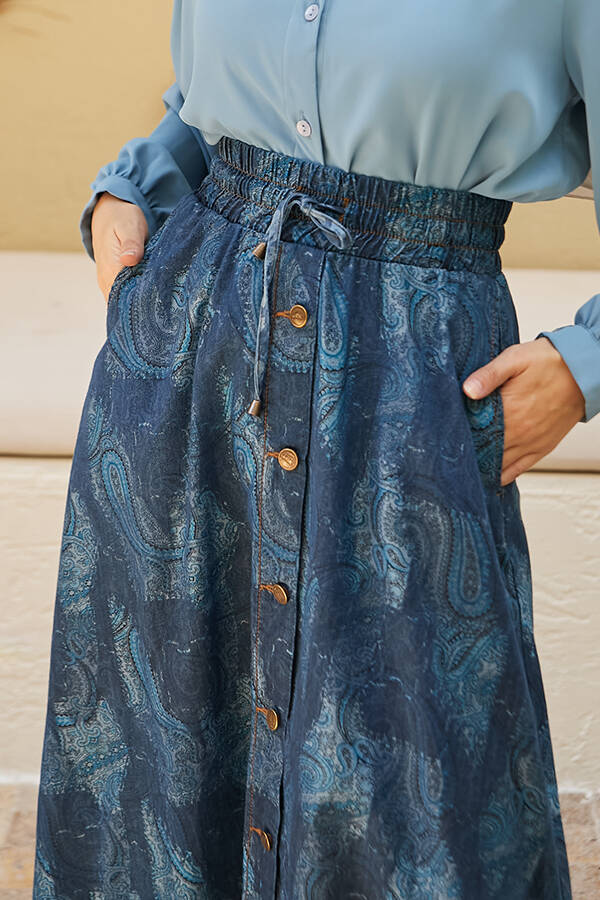 2215-Denim Efsanem Mevlana Etek Koyu Mavi