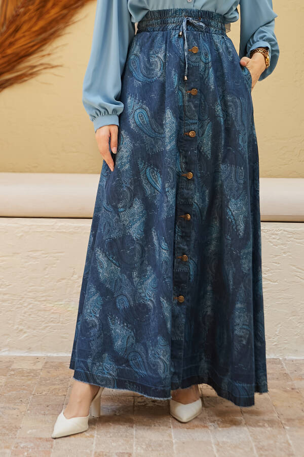 2215-Denim Efsanem Mevlana Etek Koyu Mavi