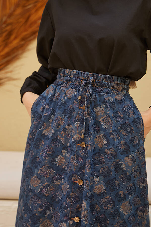 2215-Denim Efsanem Mevlana Etek Koyu Mavi
