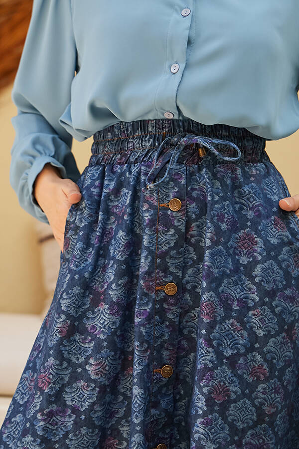 2215-Denim Efsanem Mevlana Etek Koyu Mavi