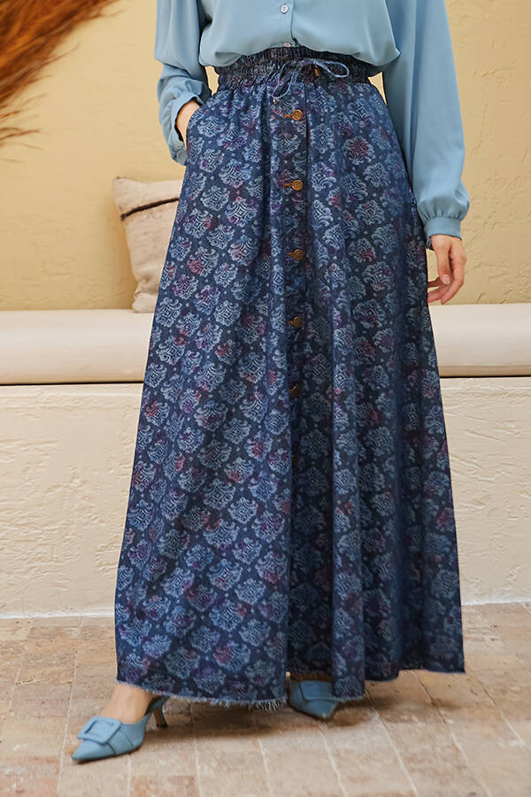 2215-Denim Efsanem Mevlana Etek Koyu Mavi