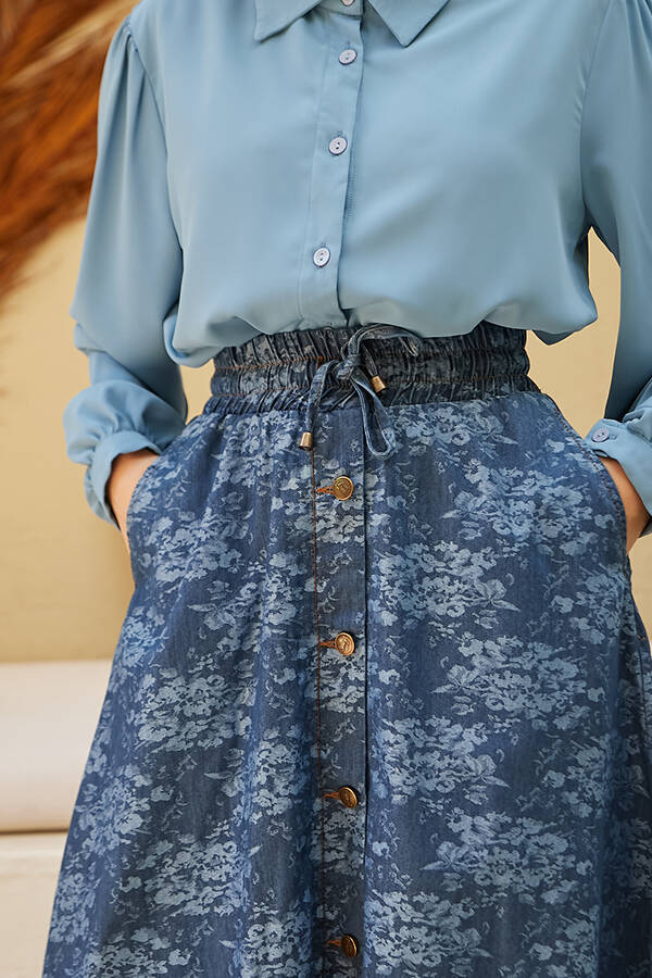 2215-Denim Efsanem Mevlana Etek Koyu Mavi